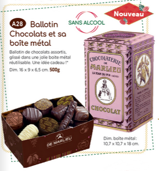 Assortiment de chocolats en boîte métal Nouv