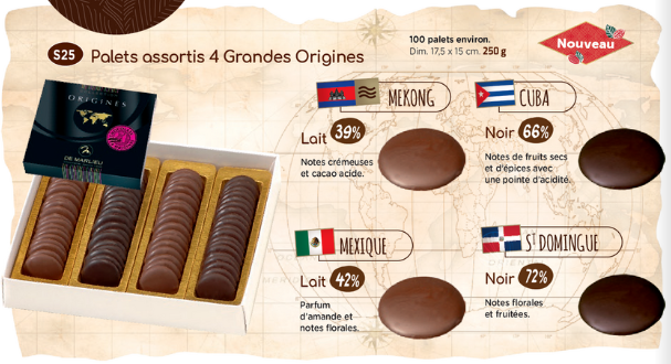 Palets chocolats assortis "4 Grandes Origines" Nouv